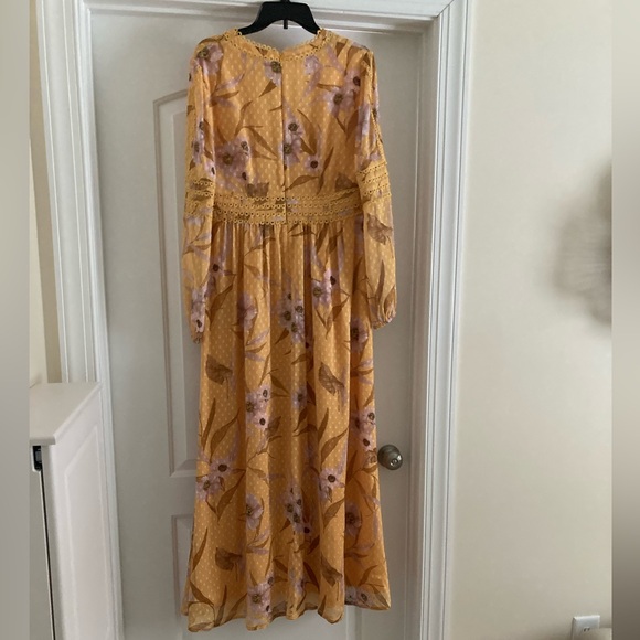 Ted Baker Mustard Floral Maxi dress Size 3 - Picture 5 of 9